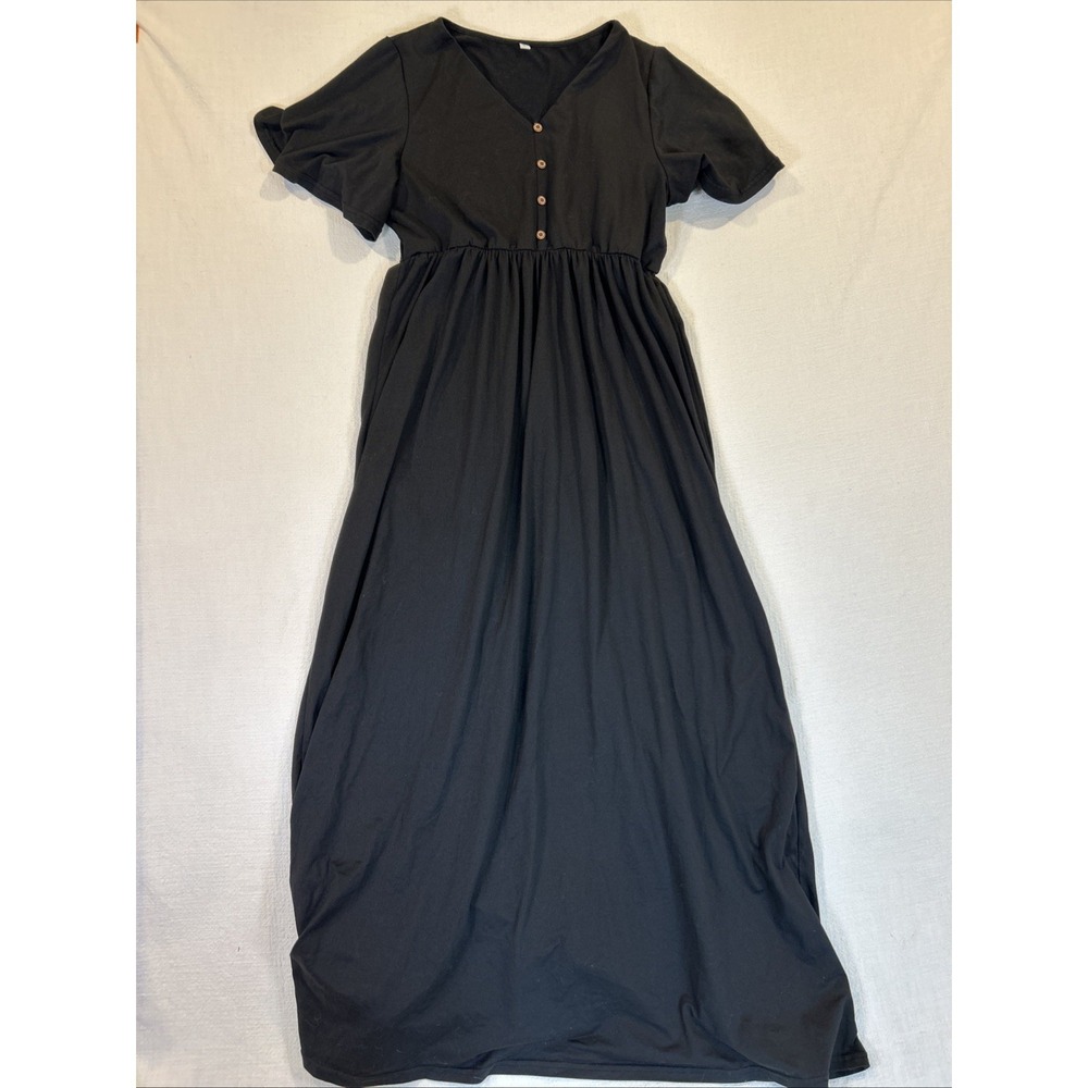 Women Maternity Dress Black Floor Length Maxi Casual Short Sleeve Large